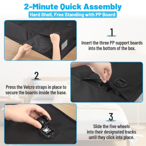Black Under Bed Storage Bins 2-Pack with Clear Lid & Label - 10 Inch Tall XXL 75L