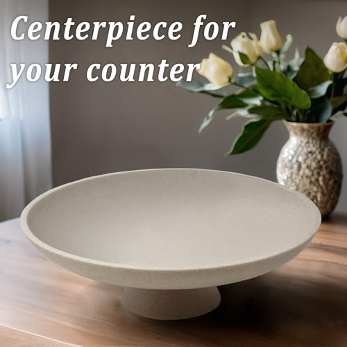 Large Decorative Resin Fruit Bowl - Beige Pedestal Home Decor
