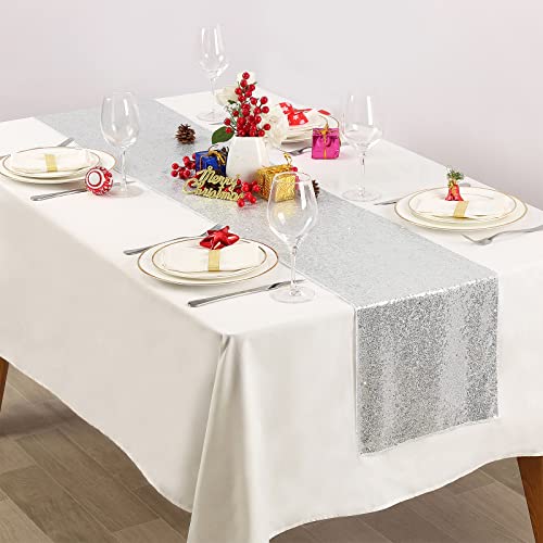 12x108 Inch Silver Sequin Table Runners 10 Pack for Party & Holiday Decor