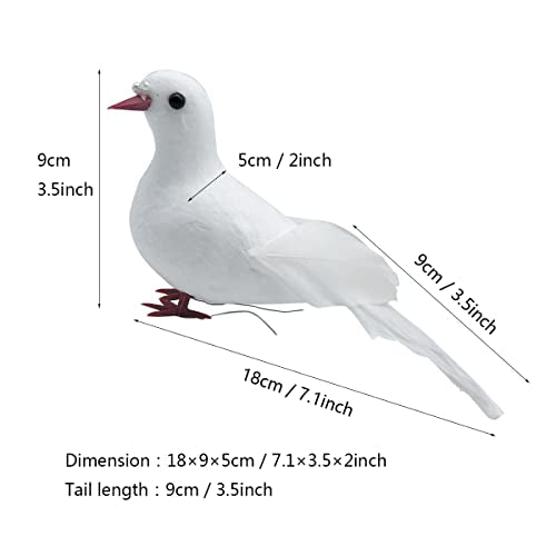 LWINGFLYER 2pcs White Doves 7-Inch Artificial Simulation Foam Bird Feathered Dove for Craft Wedding Decoration Party Accessories Christmas Tree Ornaments (Small White Doves)