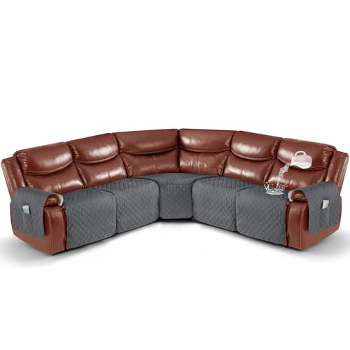 Ruaozz Waterproof 5-Piece Recliner Sectional Sofa Cover - Dark Grey, L Shape