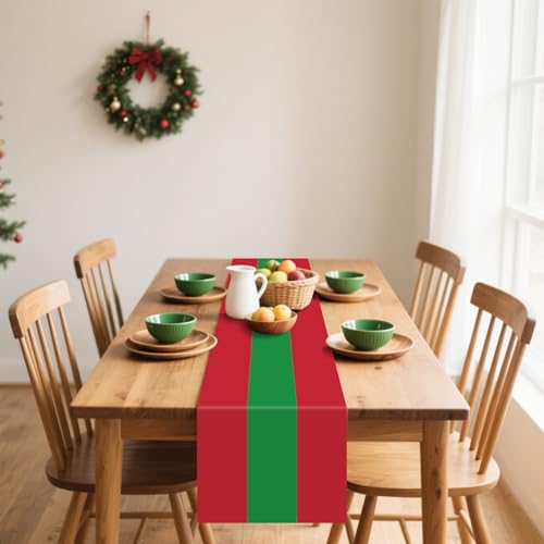 Christmas Table Runner - 6 Pcs Red and Green Striped Runners for Ugly