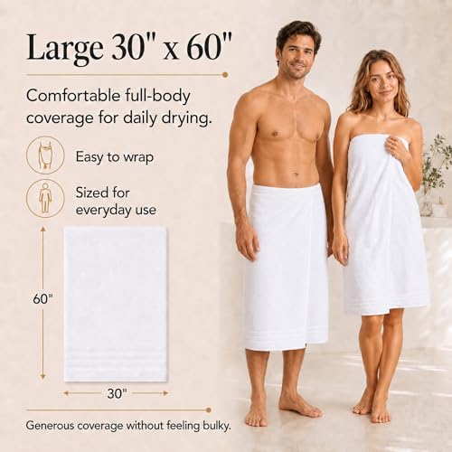 White Organic Cotton Bath Towels 4 Pack, 30x60 Inches - Velqora