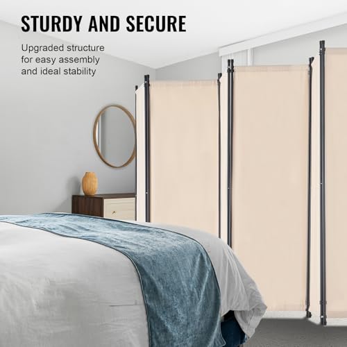 Room Divider 6 Panels Folding Privacy Screen Portable Partition Beige
