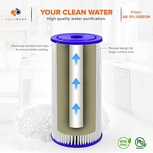 Aquaboon 5 Micron Pleated Sediment Water Filter Cartridge - 10-Pack, 10 x 4.5 Inches