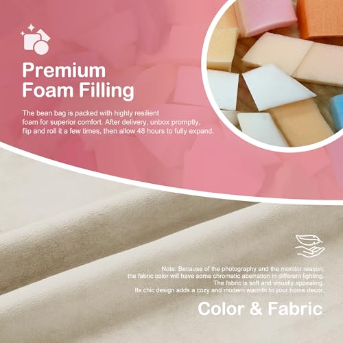 Large Bean Bag Chair for Adults - Soft Removable Cover & Supportive Filler