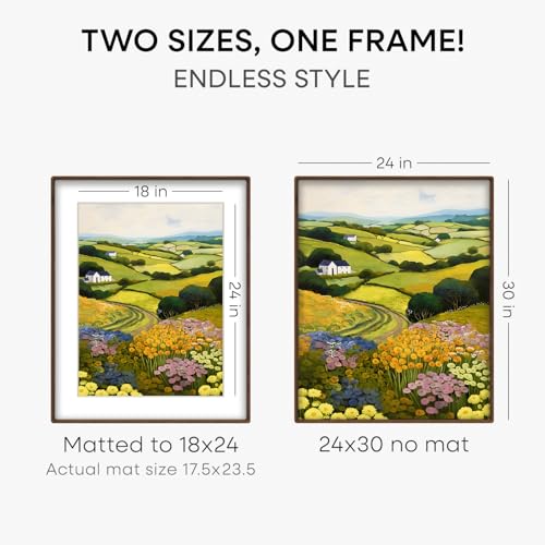 Homeforia Walnut 24x30 Mortise & Tenon Picture Frame with 18x24 Mat and Glass