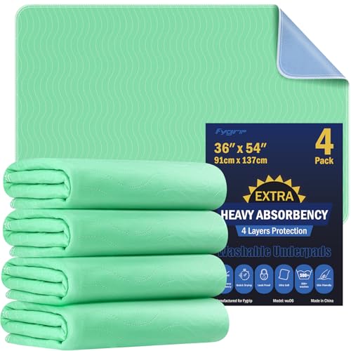 4 Pack Waterproof Washable Bed Pads - 36 x 54 Extra Heavy Absorbency, Reusable Incontinence Underpads for Bed, Couch, Dog, Baby, Adults - Variation: 36" x 54"