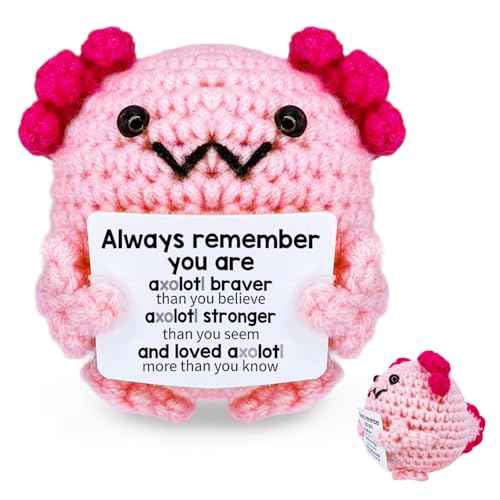 Emotional Support Crochet Axolotl£¬Positive Crochet Animals, Emotional Support Plush, Crochet Gifts for Women Encouragement, Self Care, Coworkers, Birthday, Christmas, Desk Home Decoration
