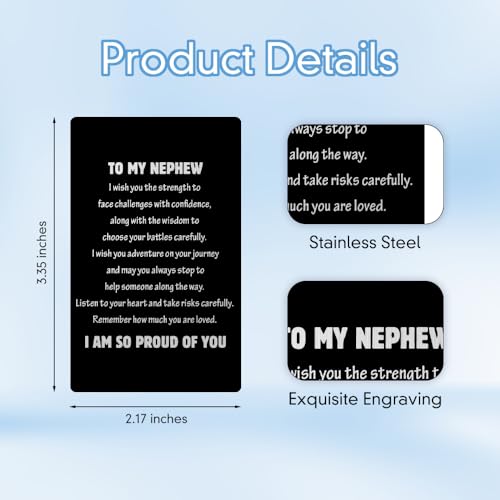 Personalized Wallet Card for Nephew - Inspirational Gift from Auntie, Graduation, Valentine's, Christmas