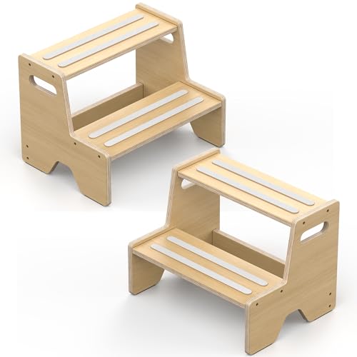 Wooden Toddler Step Stool 2-Pack Anti-Slip Potty Training Aid for Kids - Safe & Portable