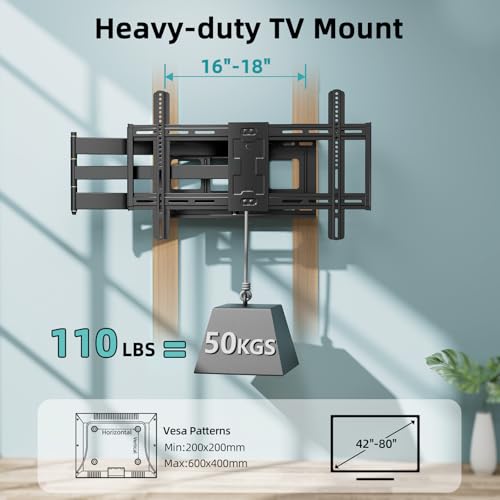 Extra Long Arm Full Motion TV Wall Mount for 42-80 Inch Televisions - 43 Inch Extension, Swivel & Tilt