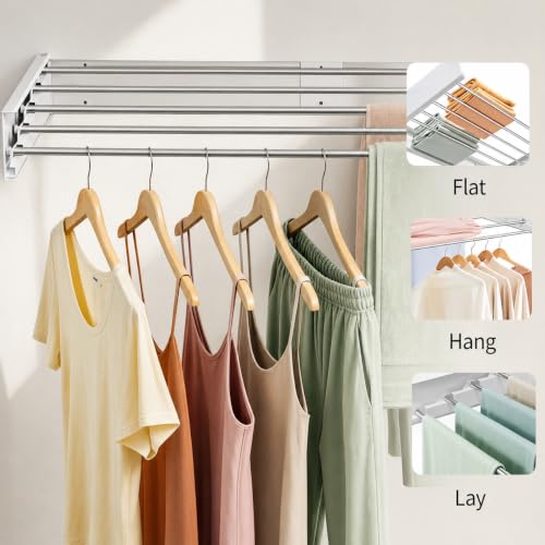80CM Wall Mounted Clothes Drying Rack Foldable 60 lb Laundry Room Storage