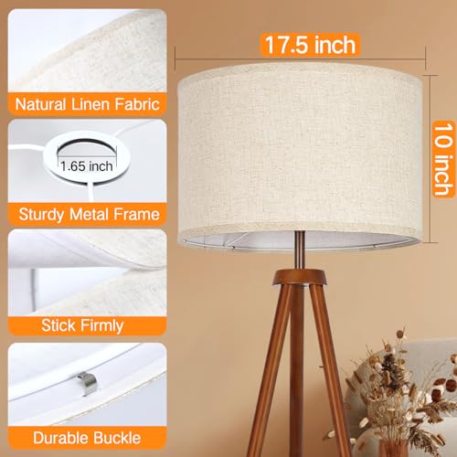 OUTON Beige Large Drum Lamp Shade - 17.5" Top & Bottom, 10" High, Linen, Replacement for Floor & Table Lamps, Easy Assembly