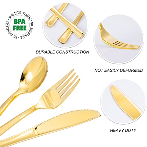 Gold Disposable Plastic Cutlery Set - 500 Pieces Forks Knives Spoons for Parties