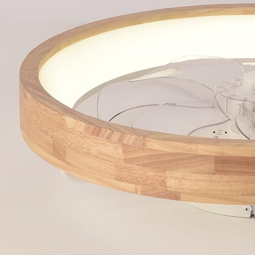 20-Inch Wooden Modern Low Profile Flush Mount Ceiling Fan with Light - Variation: Wood