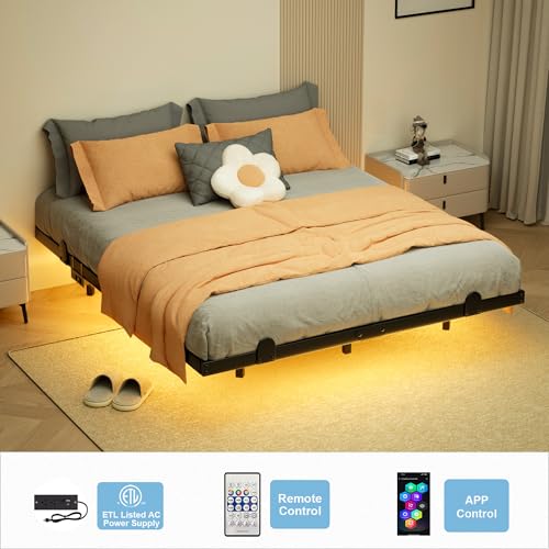 LUKIROYAL Floating Bed Frame Full Size with Smart LED Lights and