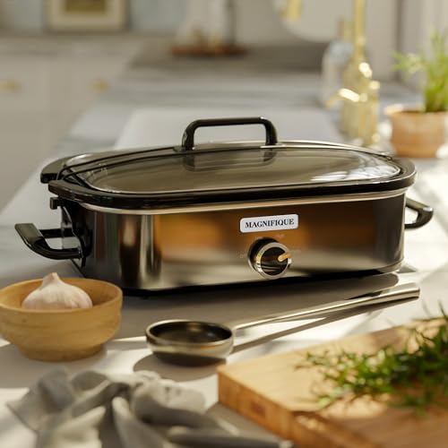 Magnifique 4-Quart Square Slow Cooker with Manual Temperature Control - Dishwasher Safe, Stainless Steel