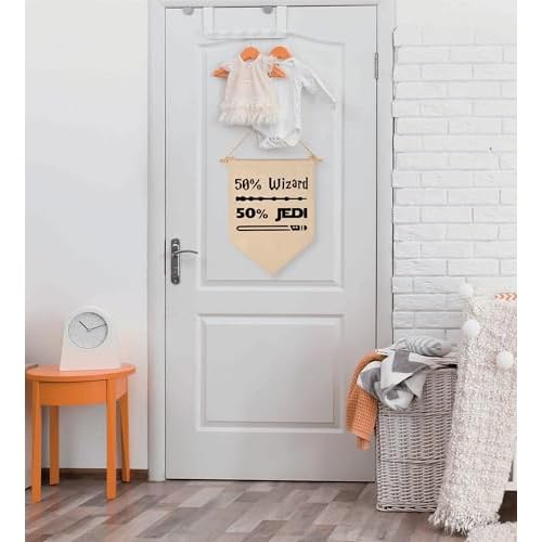 50% Wizard 50% Jedi-Canvas Hanging Flag Banner Wall Sign Decor Gift for Baby Kids Boy Nursery Teen Room Front Door -Star Quotes Wars Gift