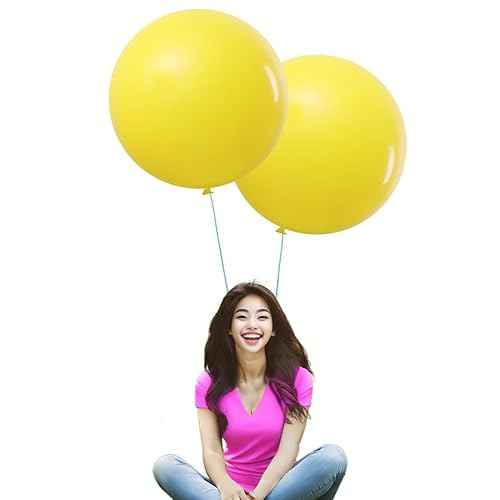 IN-JOOYAA 24 Inch Latex Round Balloons 5 Pack Yellow Thick Big Balloons for Party Decorations
