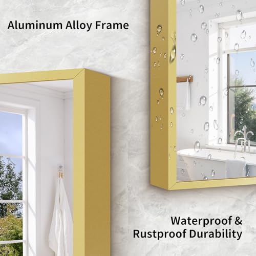 Full Length Floor Mirror 71x30in with Gold Rect Edge Frame - Standing or Wall Mountable