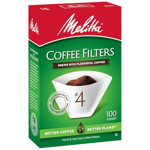 Melitta #4 White Cone Coffee Filters 100-Count Pack of 6 - Microfine Perforations, Double Crimp, Eco-Friendly, USA Made