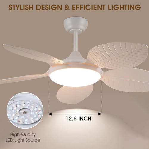 Wiviniya 48 Inch White Tropical Ceiling Fan with Lights & Remote Control