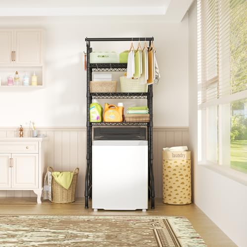 Ulif U11 Mini Black Laundry Shelving Unit with 3 Tiers & Hanging Rod