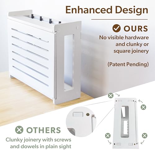 White WiFi Router Storage Cabinet with Wire Organizer and Leveling Hardware