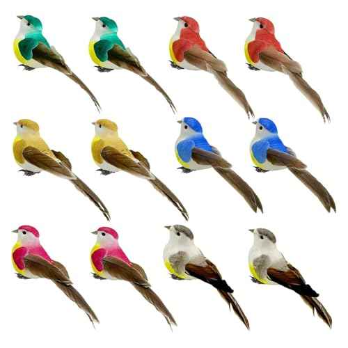 12pcs Artificial Birds for Crafts Decorative Christmas Tree Ornaments Yard Patio Wreath Designs Flower Floral Arrangements Garden Home Decor (Claw Birds)