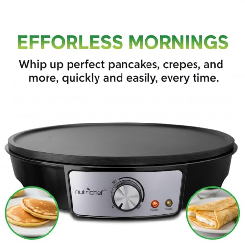 Nutrichef Electric Crepe Maker Pan & Griddle | 12 Inch Nonstick
