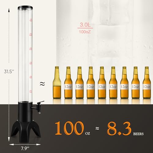 2pcs Mimosa Tower, 100oz/3L Drink Tower Dispenser with Ice Tube and