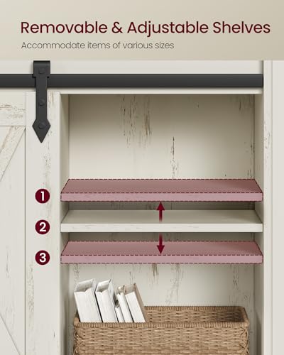 Rustic White and Honey Buffet Cabinet with Sliding Barn Door - No Power Outlet Light - 11.8D x 27.6W x 31.5H - VASAGLE