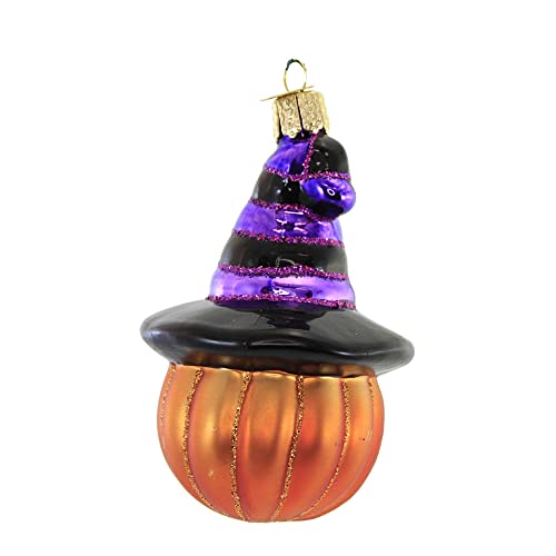 Old World Christmas Witch Pumpkin Jack O'Lantern Glass Ornament for Christmas & Halloween, Handcrafted Holiday Decor