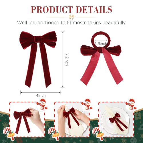 KPOSIYA Burgundy Velvet Christmas Napkin Rings Set - 20 Pcs, 7.5 Inch Holiday Table Decor