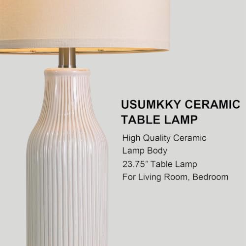 2 Pack Modern Ceramic Table Lamps - 23.75 Inches for Living Room Bedroom Nightstand - White
