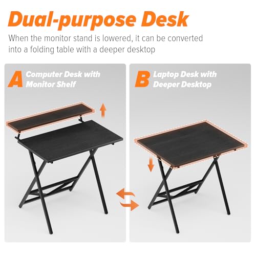 WOHOMO Adjustable Folding Computer Desk with Monitor Stand, Space-Saving Black