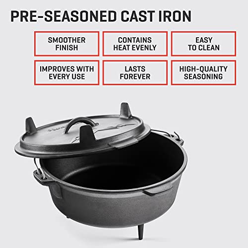 6 Qt Cast Iron Dutch Oven with Lid, Skillet, Tote & Accessories for Camping