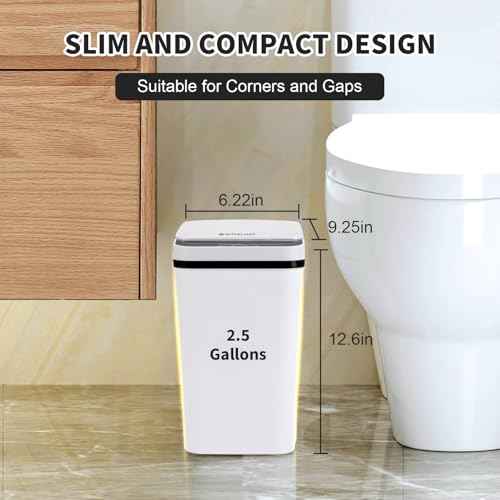 White 3-Pack Slim Touchless Bathroom Trash Cans with Lid - 2.5 Gallon