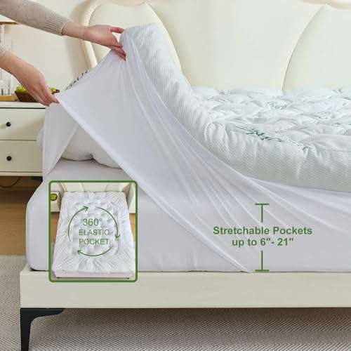 Whatsbedding Queen Memory Foam Mattress Topper 5 Inches Bamboo Viscose Cooling
