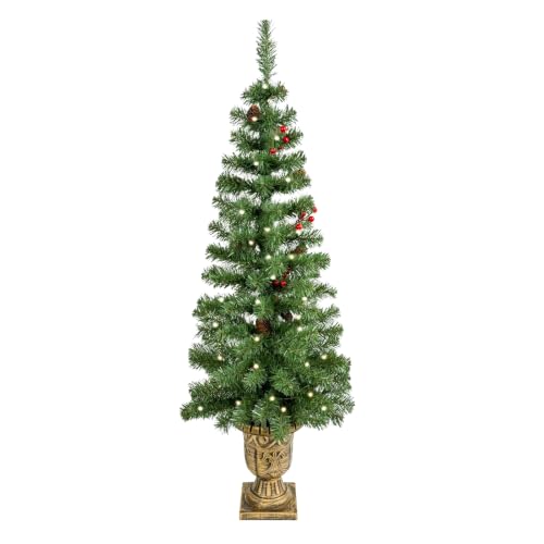 4FT Pre-Lit Artificial Potted Christmas Tree with 50 Warm White LED Lights
