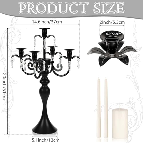 Black 20-Inch 5-Arm Crystal Taper Candle Holder Candelabra for Weddings & Home Decor