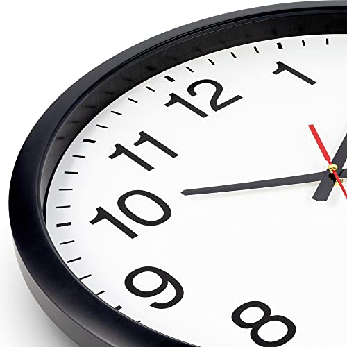 Bernhard Products 18-Inch Black Wall Clock Silent Non-Ticking Quartz Home Office Classroom