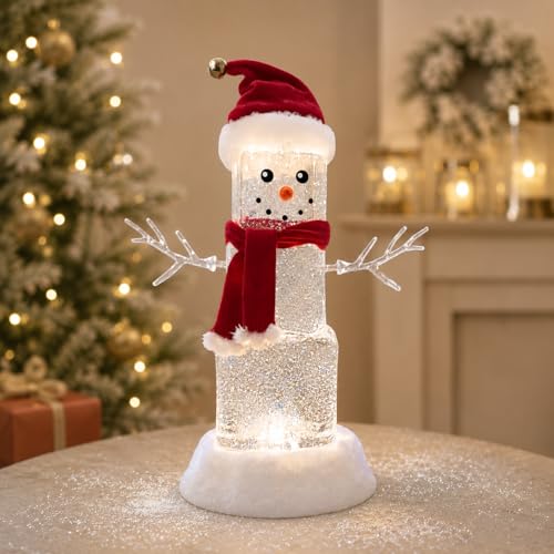 Ice Cube Snowman Snow Globe LED Lighted Spinning Water 11.3in H - 2 Tiers