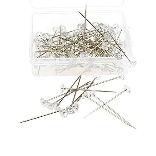 100Pcs Transparent White Sewing Pins, 38mm/1.5Inch Acrylic Diamond Head Pins Crystal Head Corsage Pins for Dressmaking Jewelry Components Flower Decoration