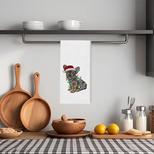 French Bulldog Kitchen Towels - Frenchie Navidad Christmas Decor, 16x24 Inch - Noaleviax