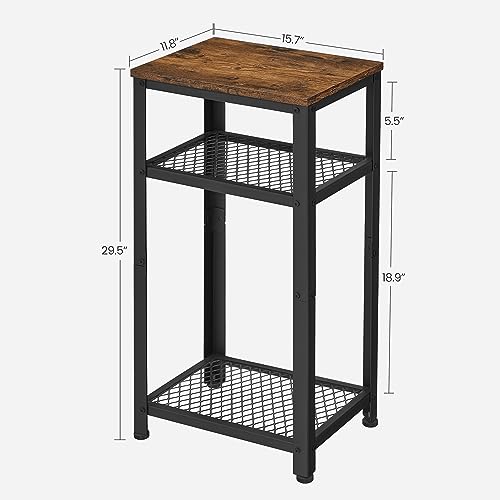 VASAGLE 3-Tier Side Table with Mesh Shelves and Rustic Finish