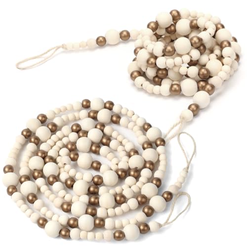 ZenNex 2 Pcs Christmas Wood Bead Garland 18.4Ft Rustic Boho