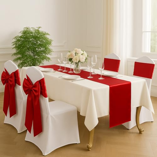Q&J Fabric Co. Satin Red Table Runners 6-Pack 12 x 108 Inches – Festive Party Decorations