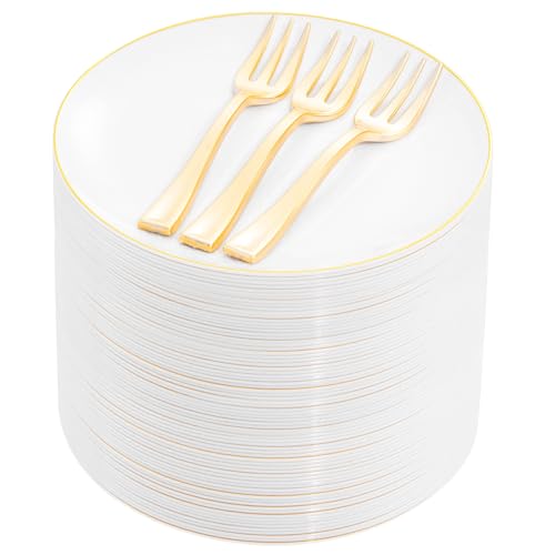 White Gold Festiva 200pcs Small Disposable Dessert Plates with Forks for Weddings & Parties